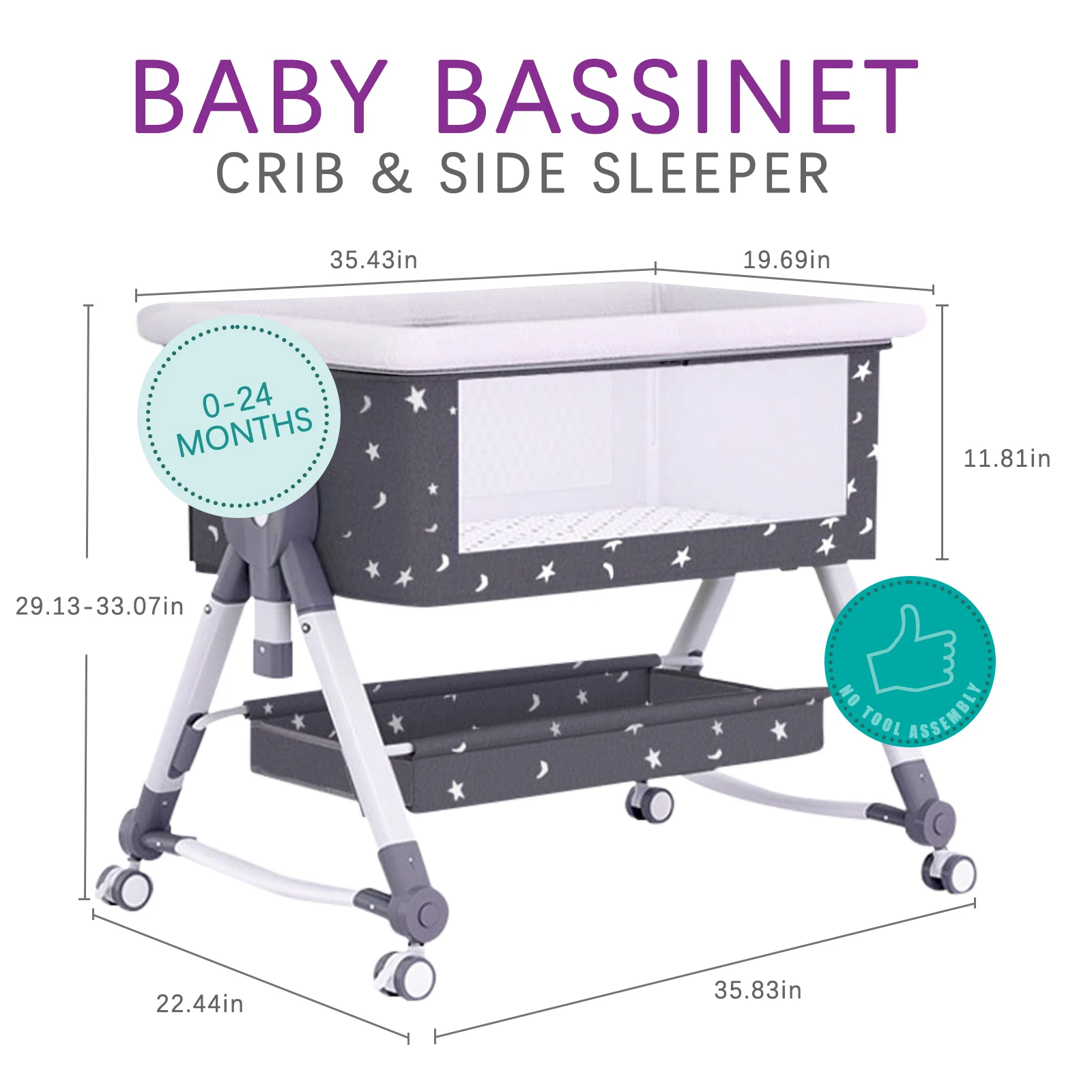 Baby Crib Portable Splicing Cradle Bed Foldable Height Adjustable Movable Bedside Swing Bed Bassinet With Wheels,Mosquito Net