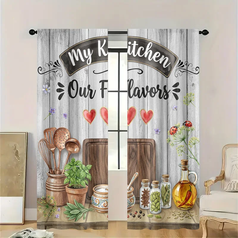 Rustic Farmhouse Kitchen Decorative Curtain Panel Decor Country Cottage Style Window Room Divider Spice Lovers Home Accent Art T