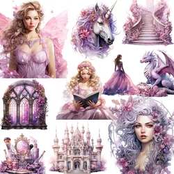 Autocollants princesses du monde violet nickel é, étiquette scrapbooking artisanale, décoration pour album junk journal, DIY bricolage, 12 pièces/paquet