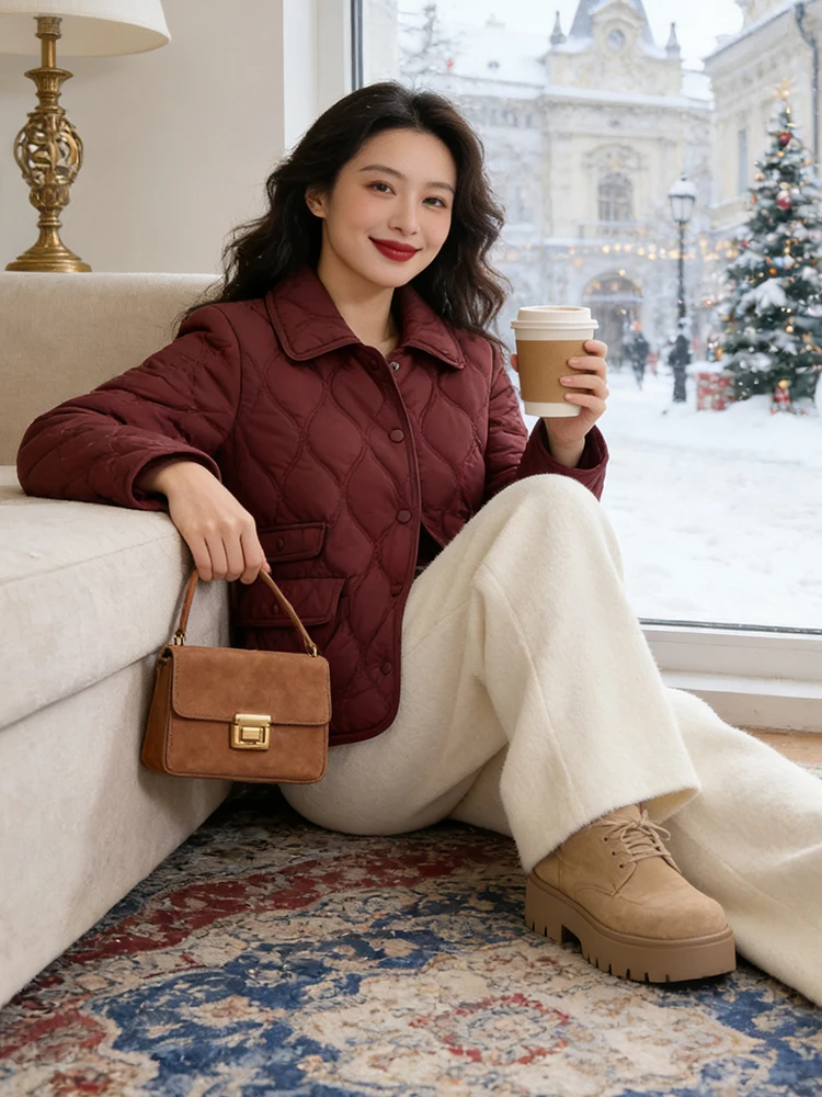 韓国風通勤用またはシックな女性用ジャケット2025冬綿入りダウンコートカジュアルシックなスリム暖かいロングコート