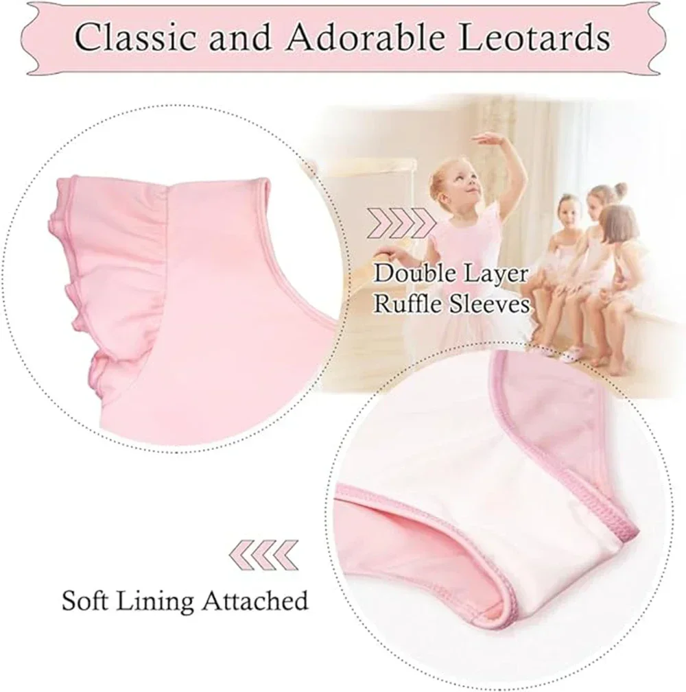 AOYLISEY Girls 발레 댄스 레오타드 프릴 슬리브 체조 바디 슈트 유아 어린이 Romper Belly 복장 무대 의상 3-12Year