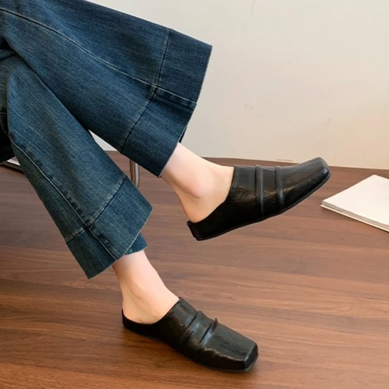 

Женские тапочки на плоской подошве, туфли-лодочки с квадратным носком, новые модные сандалии, элегантные летние кроссовки на пятке 2024, женские шлепанцы, шлепанцы