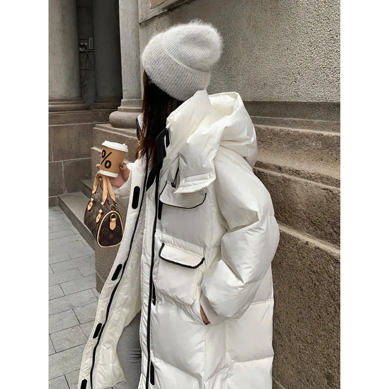 White Down Cotton Jacket Female Korean Version Loose Mid-Length Thicken Cotton Clothes Design Sense Temperament Winter New Coat