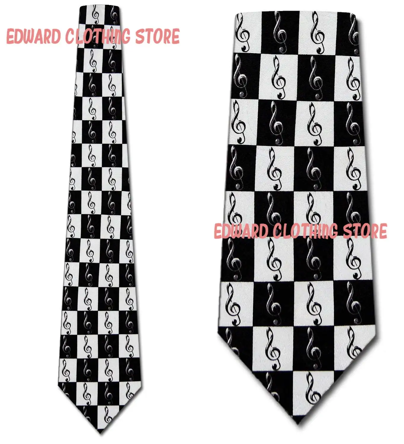 Musical Checkered Clefs Black and White Necktie Funny Suit Accessory for Wedding Banquet
