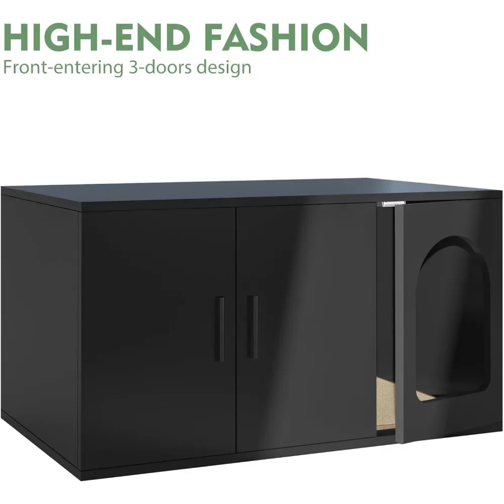 Modern Cat Litter Box Enclosure Furniture as End Side Table, Stackable Litter Box Furniture with Front Entry Cat Door