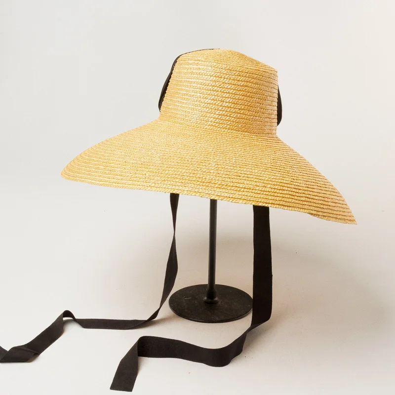 Handmade Polychromatic Natural Straw Hat Men Women Bandage Ribbon Tie Wide Brim Sun Hat Derby Sun Protection Summer Beach Hat