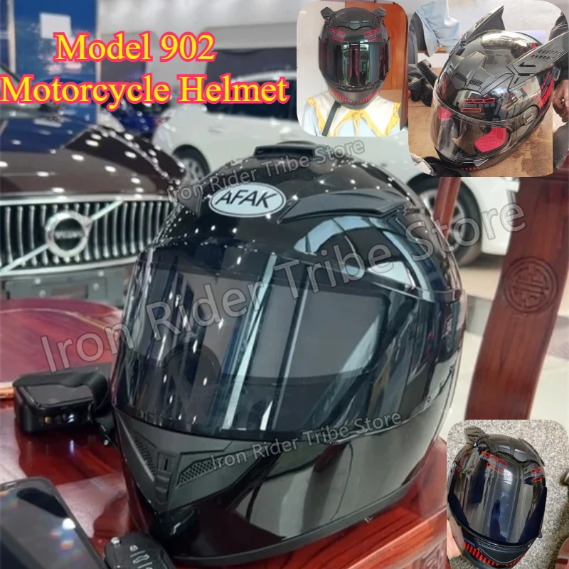 HNJ Pink Horn Full Face Motorcycle Helmet, DOT Approved Cute Personality Helmet for Men Women casco moto