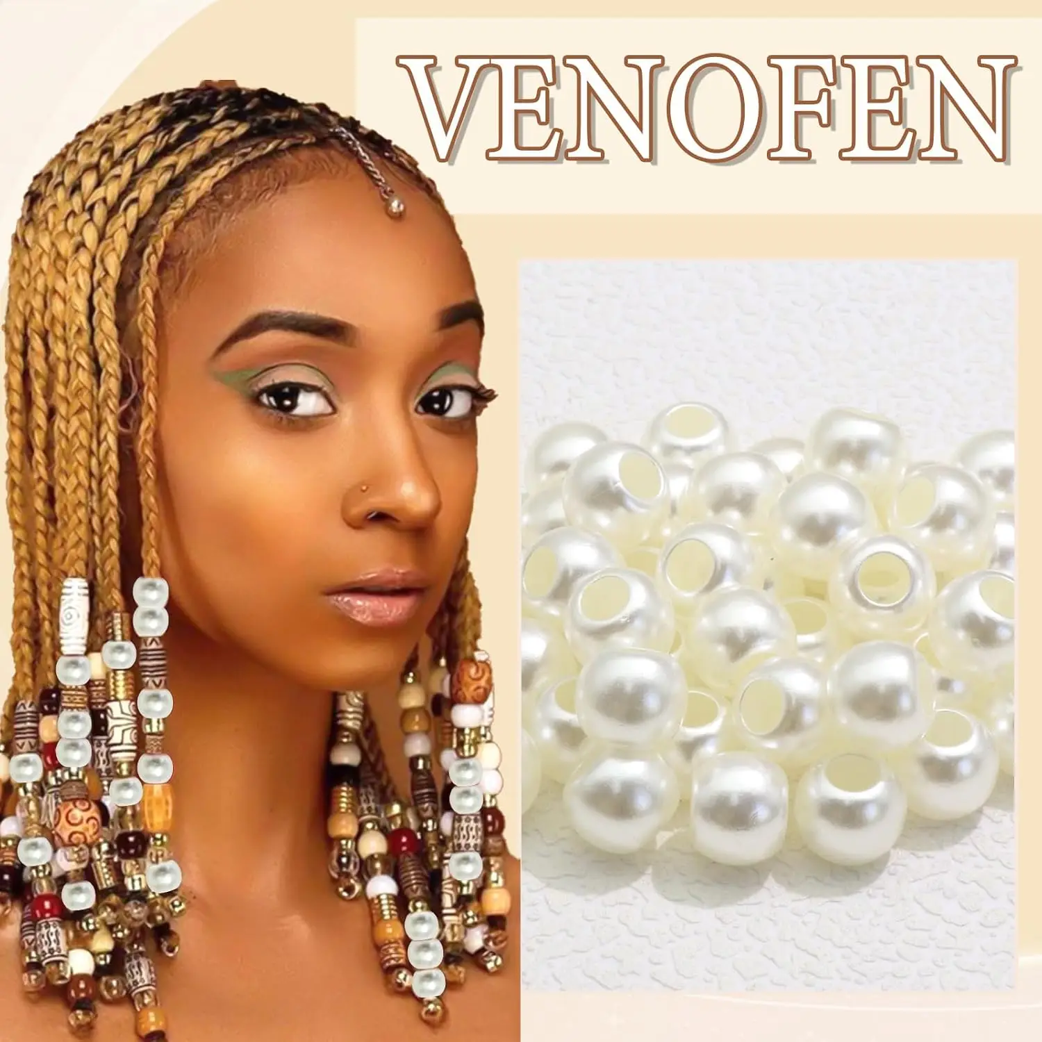 50 個のヘアビーズ三つ編み用パールホワイトドレッドロックビーズロックヘアジュエリー女性三つ編み装飾ヘアアクセサリー女の子のための