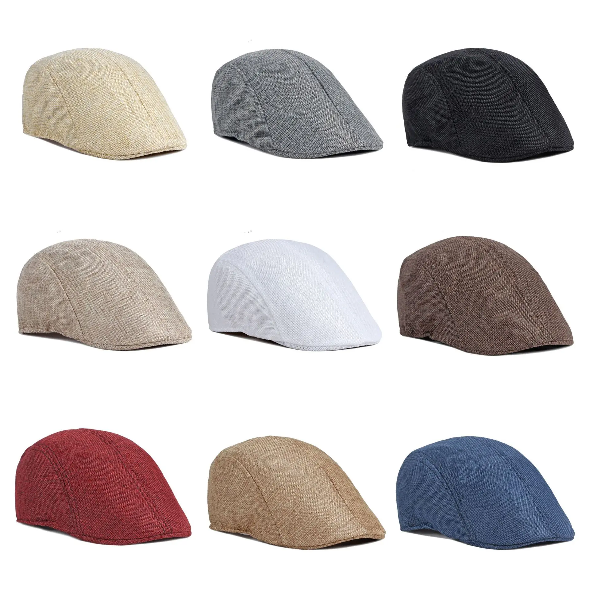 Spring and summer men\'s solid color hat imitation hemp beret British retro summer breathable hat for the elderly hat