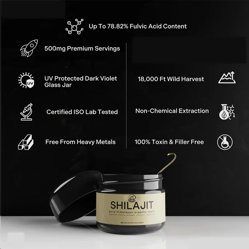 Pure Himalayan organic Shilajit resin, 500mg maximum potency, 85+trace mineral humic acid immune support, energy 30g