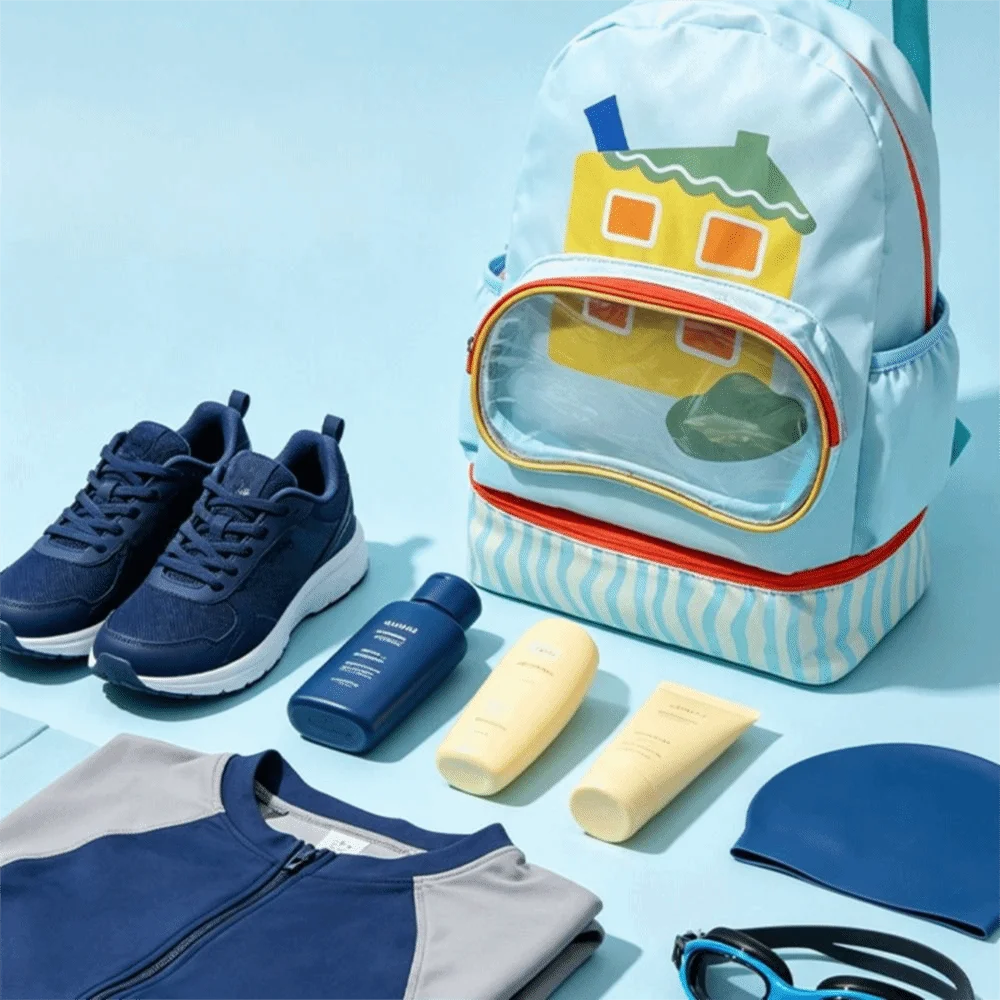 Waterproof Swimming Storage Bag Cartoon Design Wet Dry Separation Swim Backpack Double-Shoulder Shoe Compartment