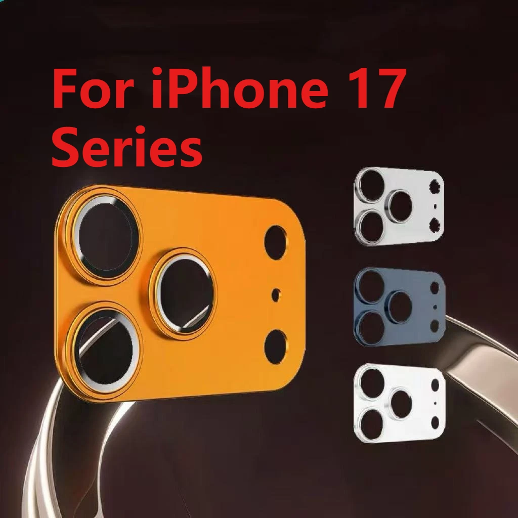 واقي عدسة من الزجاج المقسى المعدني باللون الأزرق الداكن غطاء كامل للكاميرا الخلفية البرتقالية طبقة رقيقة واقية HD لهاتف IPhone 17 Pro 17 Pro Max