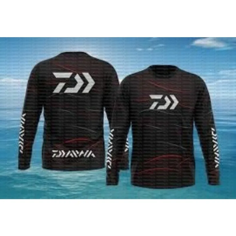 Round Neck Wave Textured Lure Fishing Suit, Quick Drying Breathable Sea Fishing Competition Long Sleeved Top