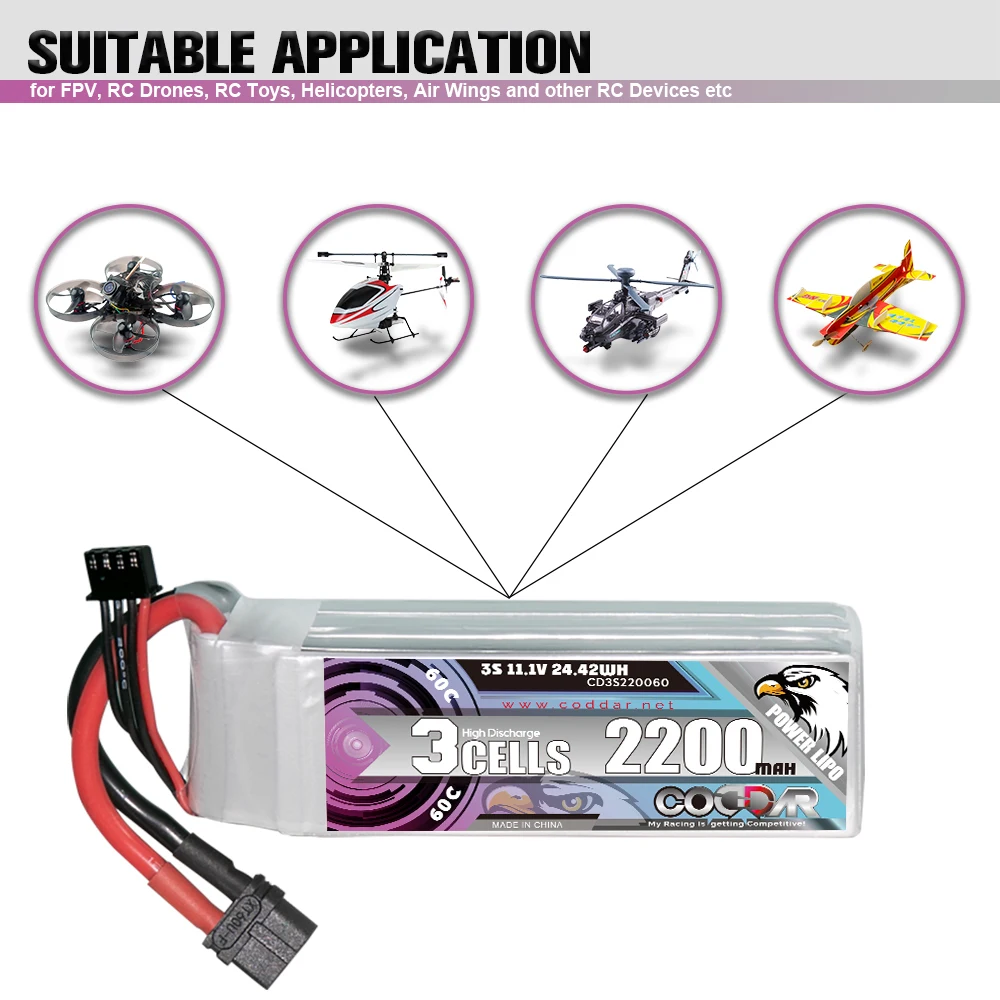 CODDAR 60C 3S 11.1V 2200mAh bateria Lipo z wtyczką EC5/XT60/T/TRX/XT90 do dron FPV zdalnie sterowany Quadcopter baterii litowej helikoptera