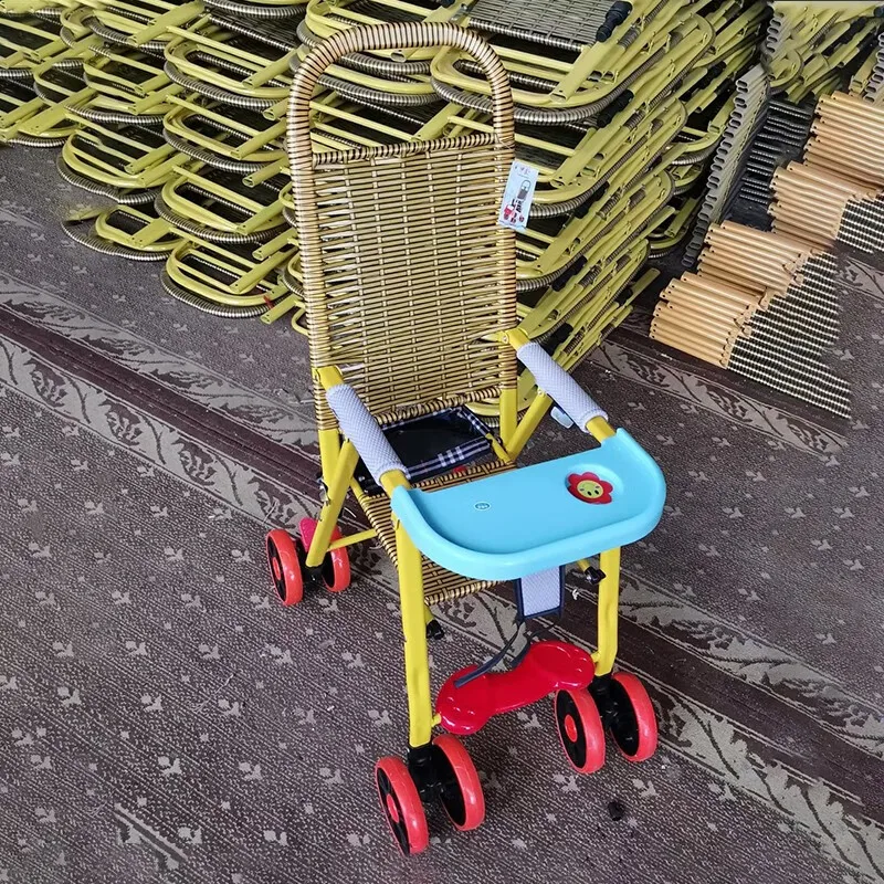 NEW baby bamboo rattan stroller rattan chair can lie down in summer, light imitation rattan children's trolley