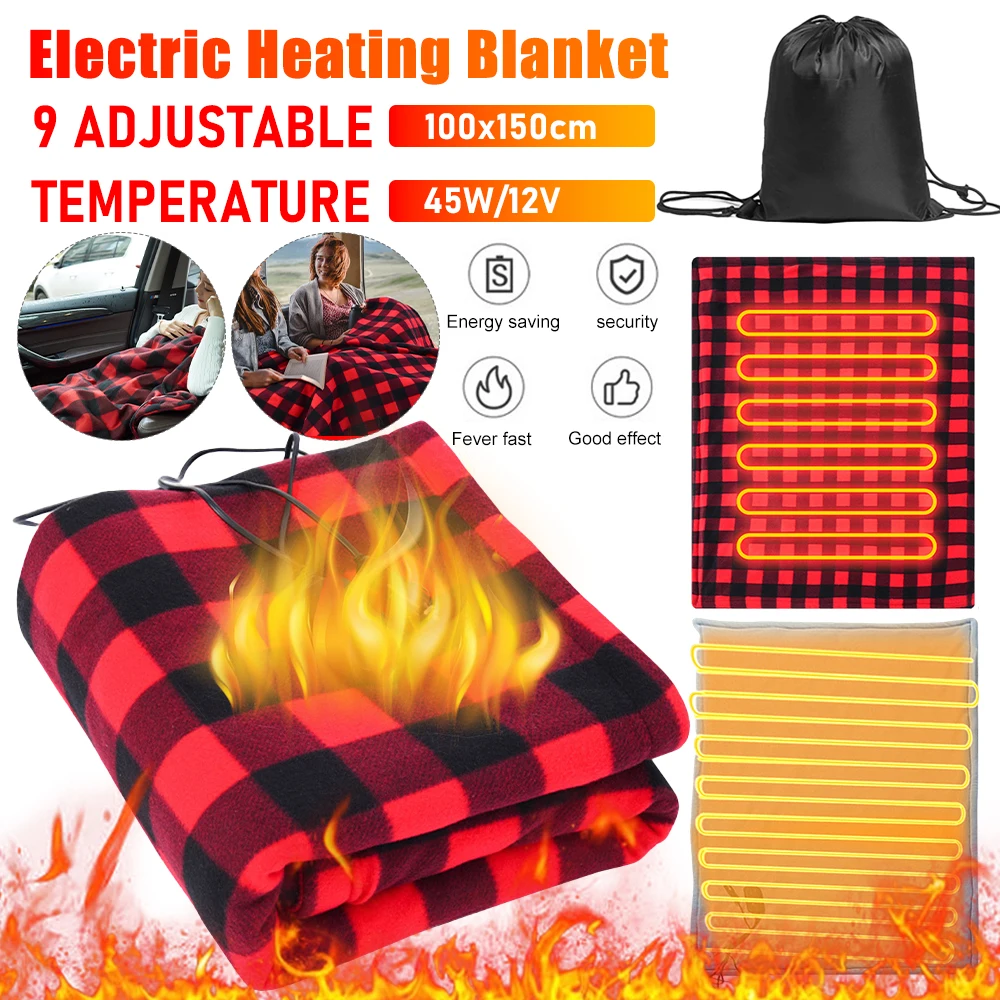 

Car Electric Heated Blanket Heating Mat Fast Heating 12V Body Warmer Blanket 9 Adjustable Temperature Auto-off for Car Camping