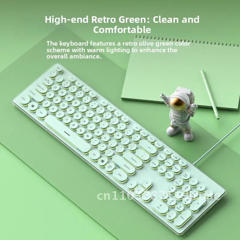 

Ultra-Thin Mute Wired Keyboard And Mouse Set for Girls Office High Value Mechanical Feel Punk Style 104 Keys USB Connection