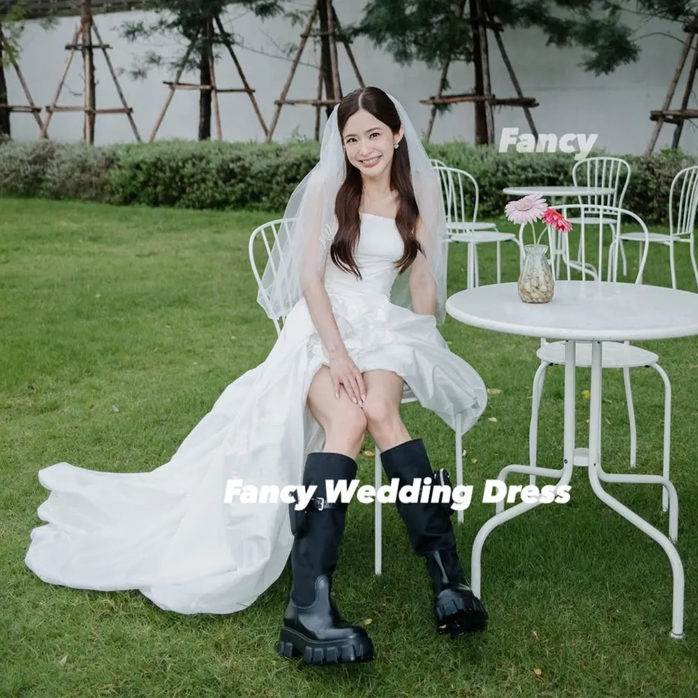 يتوهم كوريا بسيط فستان الزفاف التفتا كوريا حديقة التقطت الصور ألف خط ثوب الزفاف حمالة الظهر مشد مخصص #1