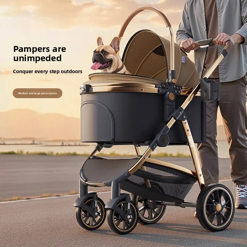 

Premium Large Pet Stroller Shock Absorbing Detachable Foldable Dog Cat Carrier Outdoor