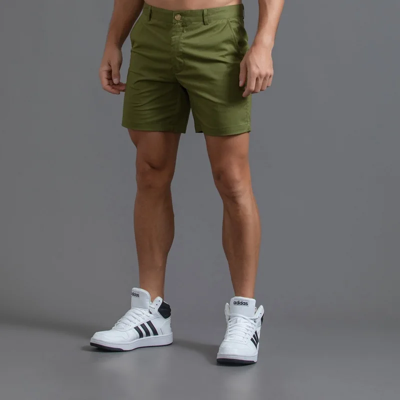 Heavywood-Shorts casuais masculinos de negócios, pernas retas, cintura de botão, Homem Golf Shorts, respirável, Streetwear macio, algodão