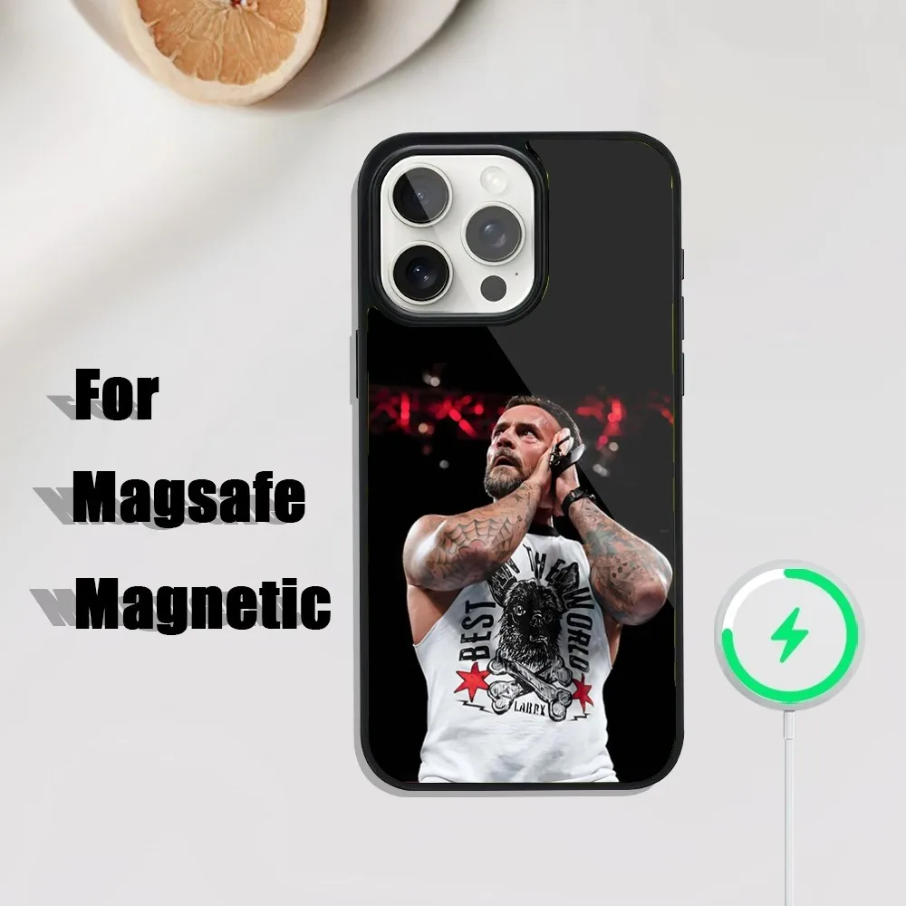 حافظة هاتف WWE CM P-Punk لهاتف iPhone 16,15,14,13,12,11,Plus,Pro,Max Mini Magsafe شحن لاسلكي مغناطيسي