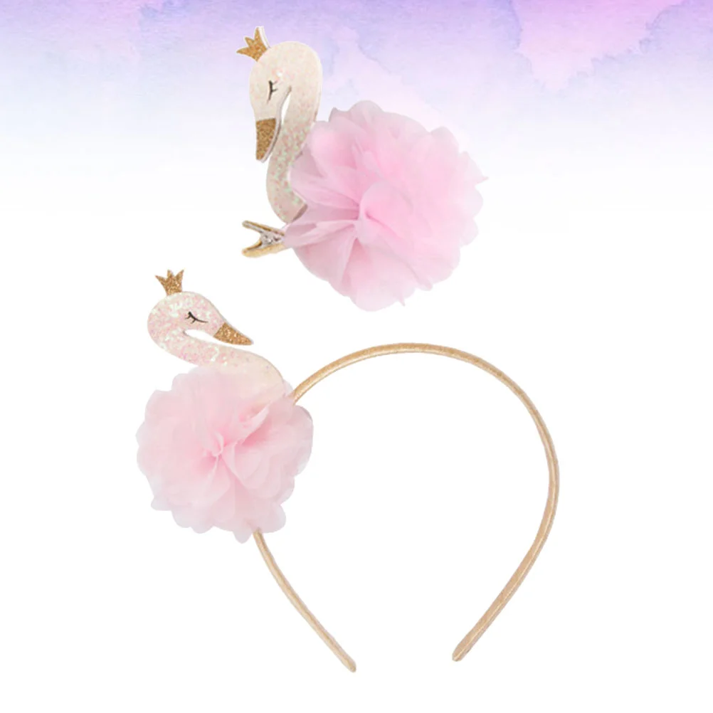 

2 Pcs Swan Hair Clip Pin Party Headdress Gauze Flower Kids Hoop Headgear Headwear