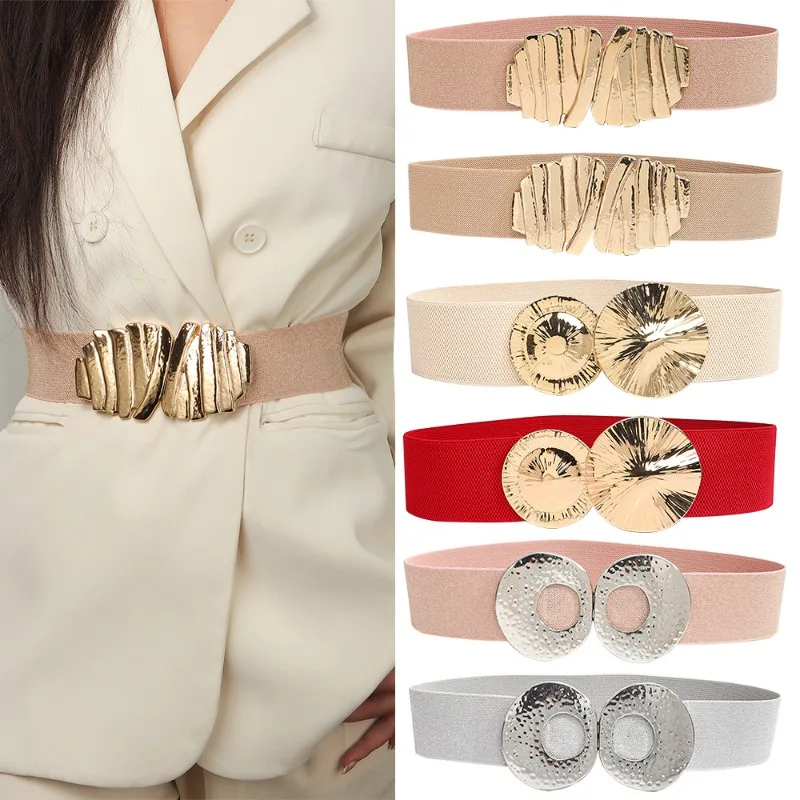 European  American Style Elastic Waist Belt – Casual Everyday Dress Waist Cincher – Korean-Style Versatile Stretch Leather Belt