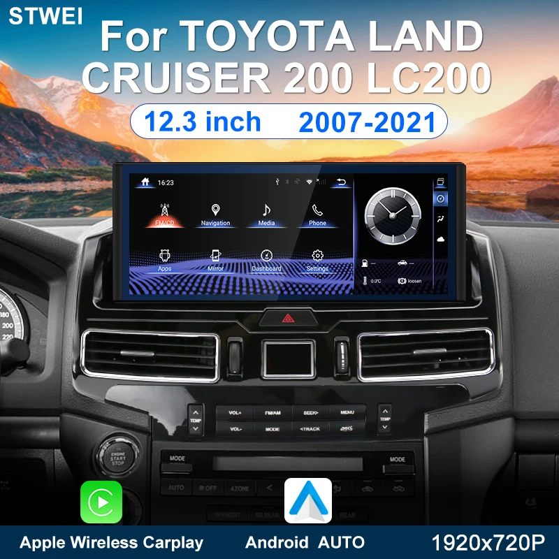 For Toyota Land Cruiser 200 LC200 2007-2021 12.3-inch Blu ray Screen Car Radio Multimedia Video player Android 13 GPS Navigation