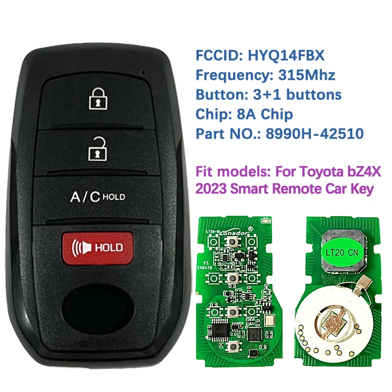 CN007325 Aftermarket 4 Button Smart Key 8990H-42510 HYQ14FBX 8A Chip 312/314Mhz Remote Control For Toyota bZ4X 2023