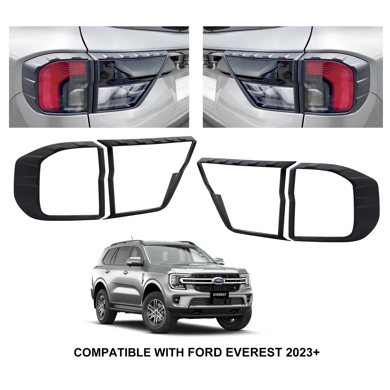 Car Tail Light Surrounds Trim Cover Matte Black Rear Lamp Hood GuardFor Ford Everest 2023 2024 4X4 Next Gen Accessories