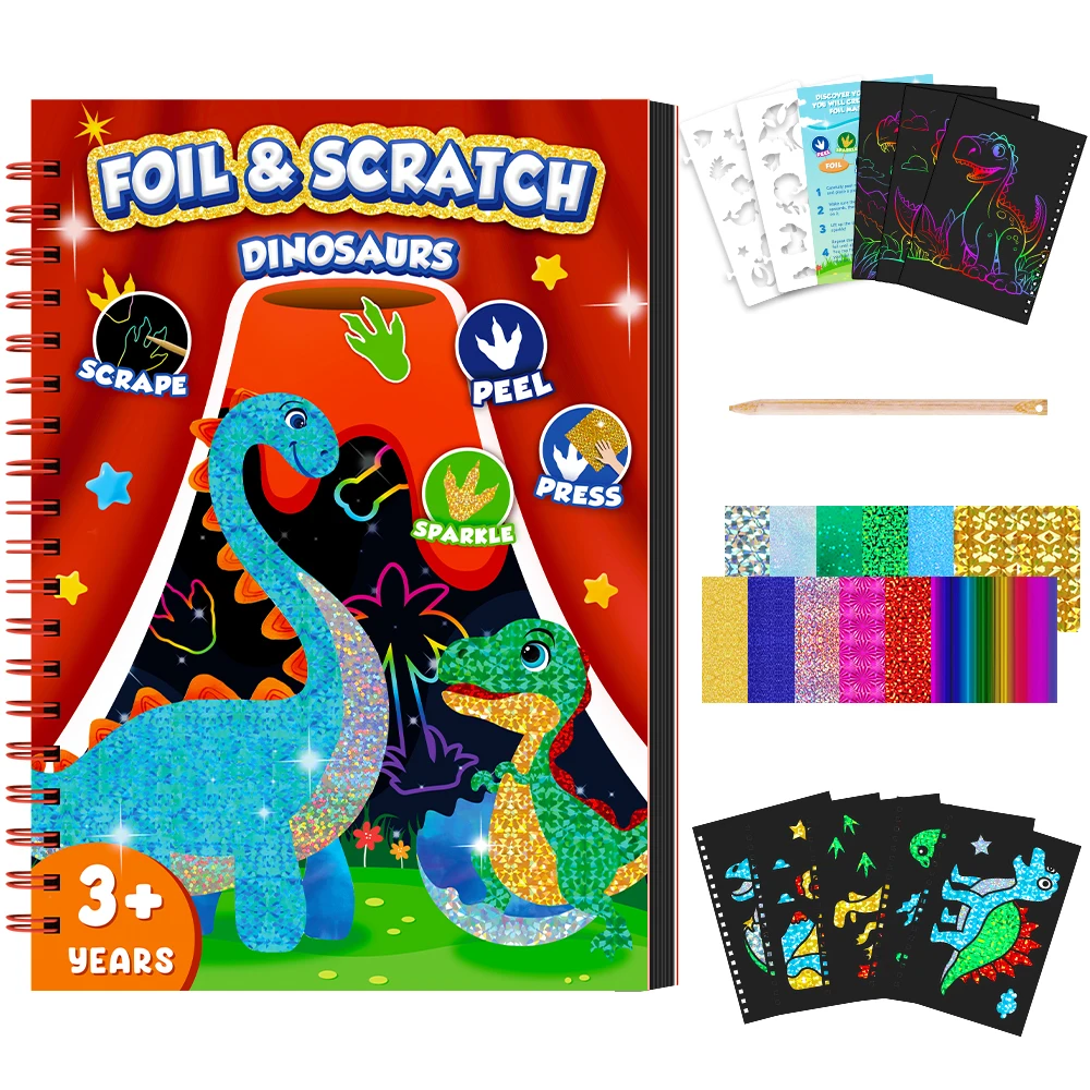 

Книга с фольгированными наклейками и бумага для скретч-арта, набор для рисования фольгированными скретч-наклейками для детей, творческое художественное и ремесленное творчество своими руками