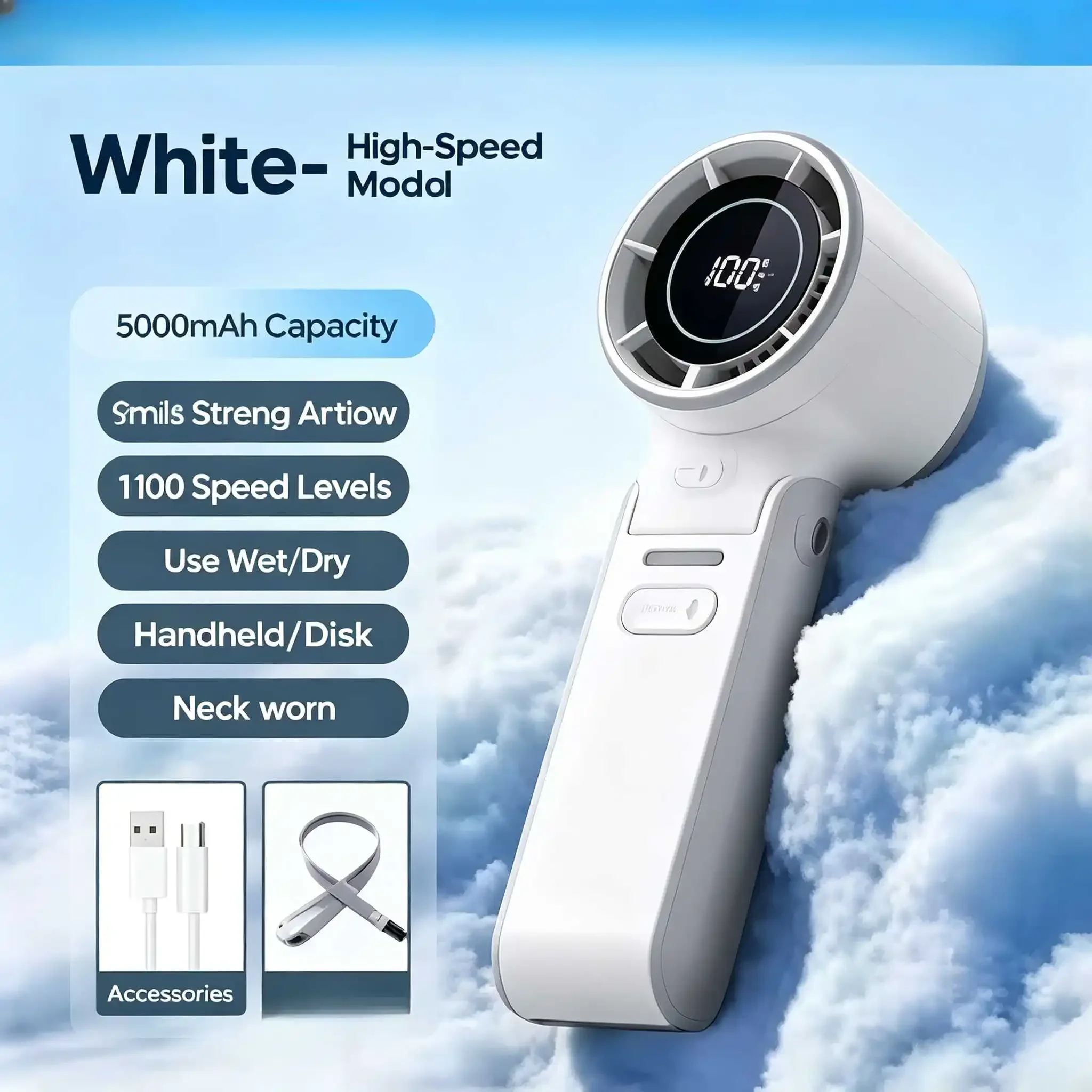 Portable High Speed Cooling Handheld Fan 3600mAh Rechargeable 100 Wind Speeds Adjustable Mini Foldable Air Cooling Turbo Fan