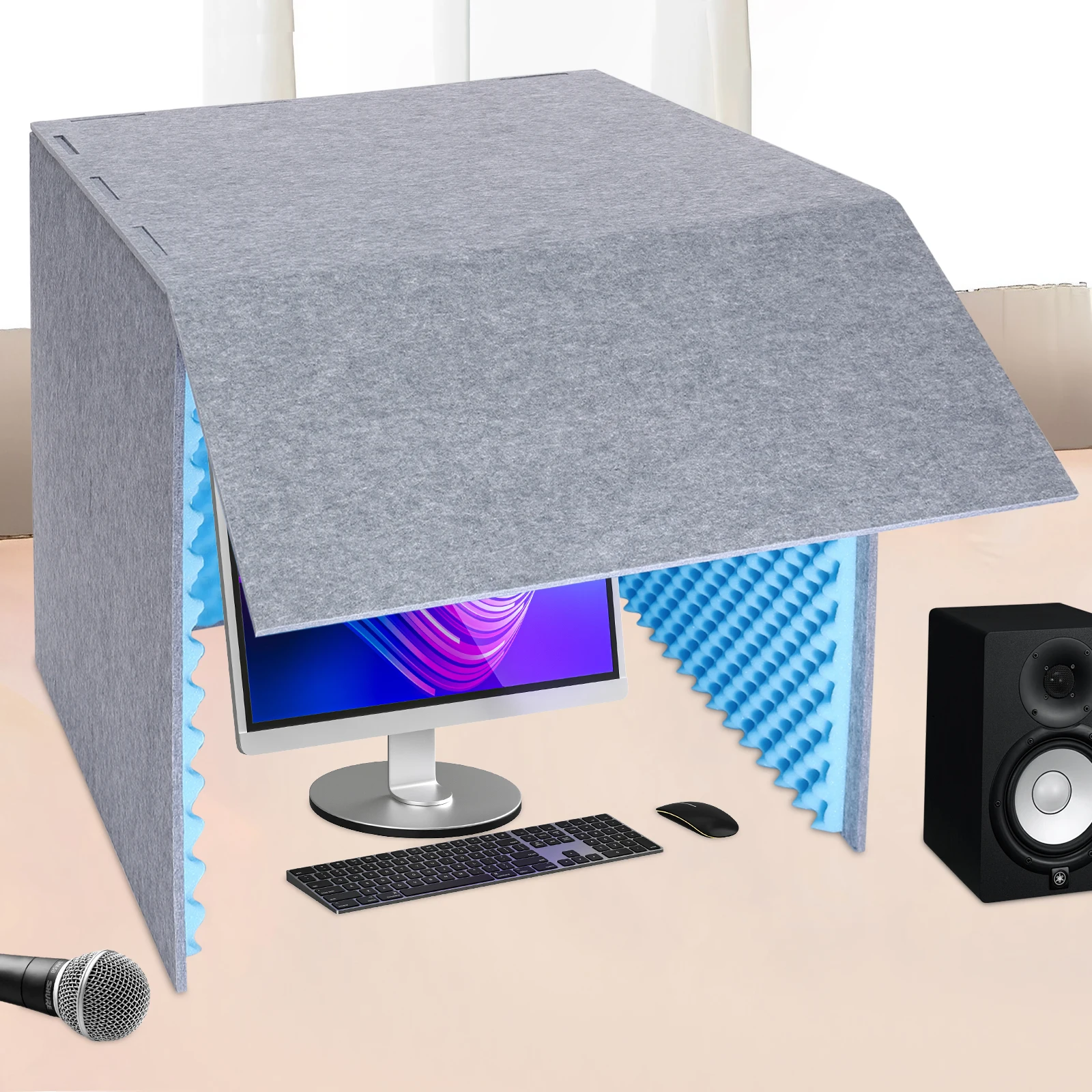 80*80*80cm Desktop Soundproof Cover Isolation Booth Vocal Sound Absorbing Shield for Recording Studios, Control Rooms