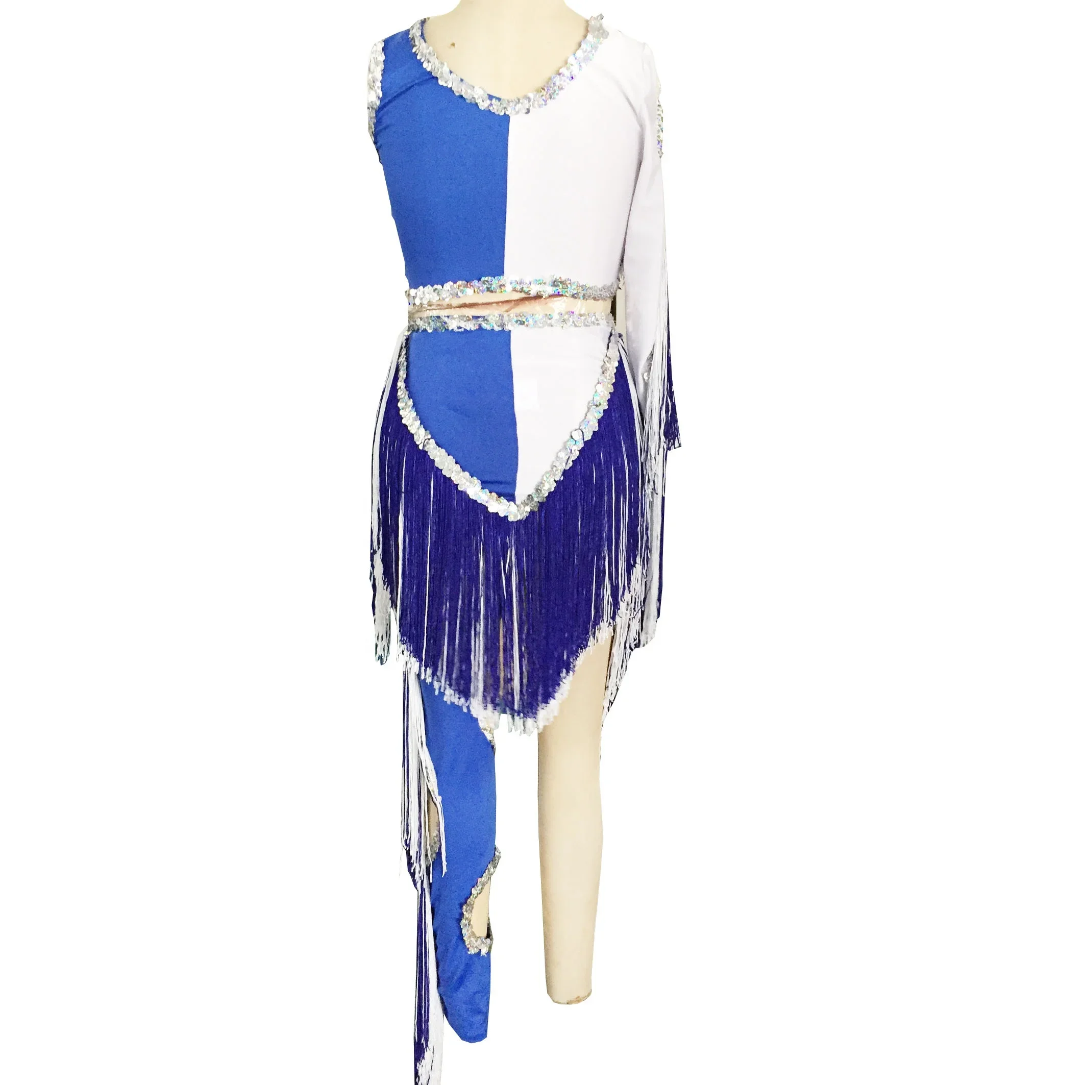 royal blue white dance leotard adult child jazz sequin dance costume one leg pant tassel stage performance Gymnastics suit