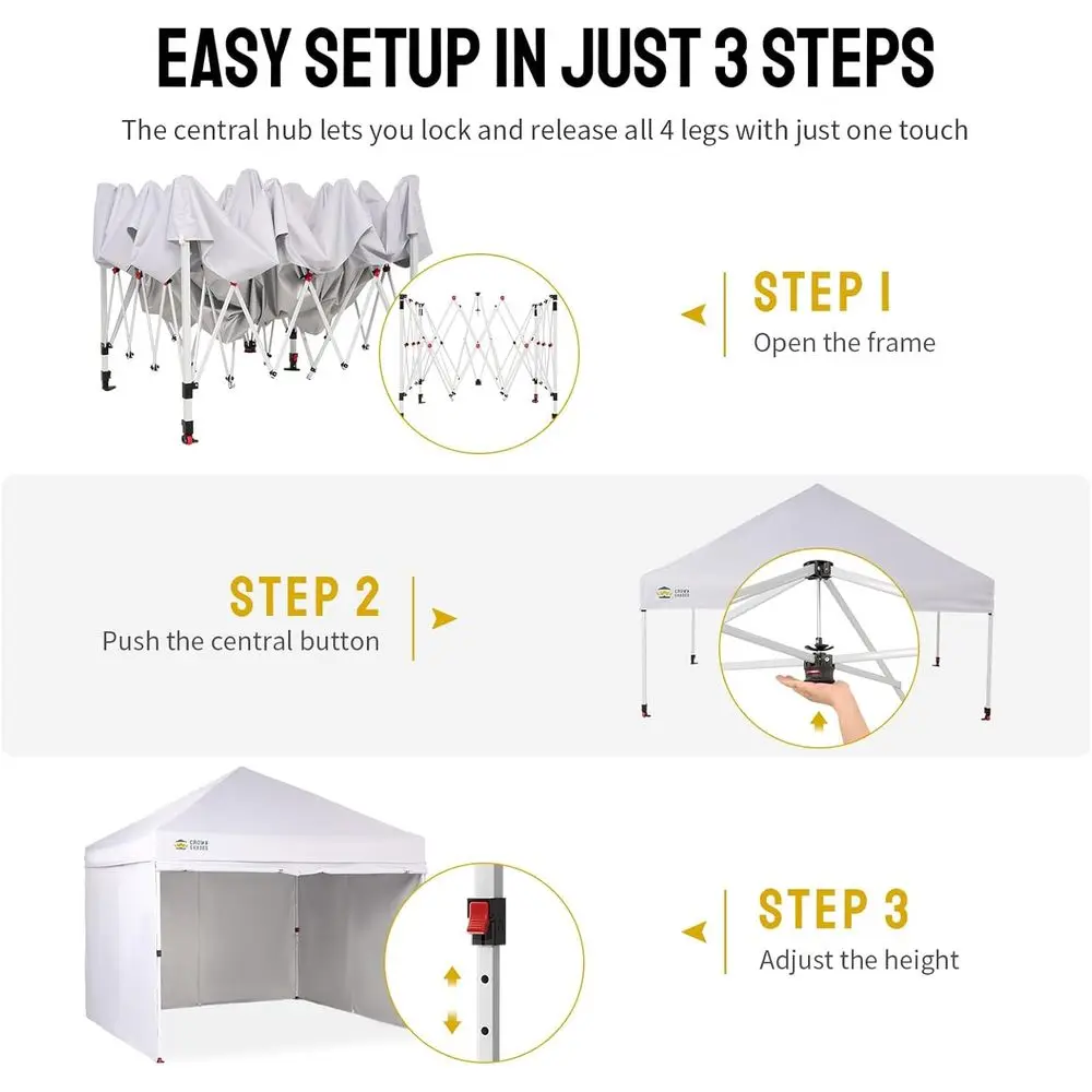 10x10 commerciële pop-uptent met middenslot, 300D-stof, 4 zijwanden, opbergtas, wit