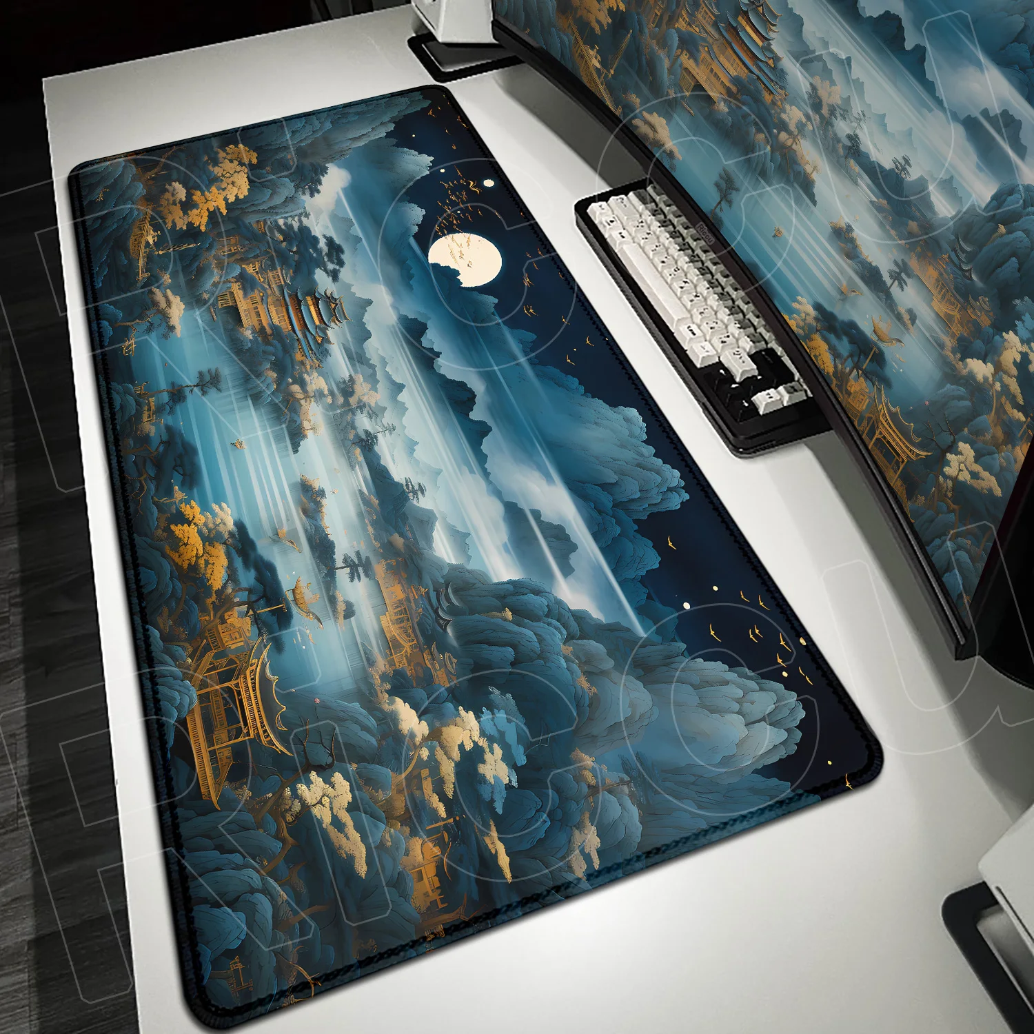 

90x40cm Chinaese Style Mouse Pad XXL Laptop Non-slip Office Table Mat Stitch Edge Durable Playmat Decoration E-sport Accessories
