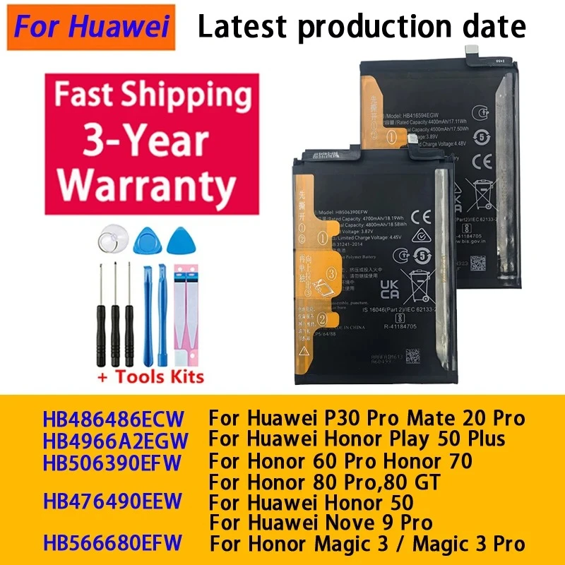 Fast Shipping For Huawei P30 Pro Mate 20 Pro / Honor 50 Plus X7B 50 60 70 80 80 GT Nova 9  Magic 3 Pro Batteries Battery