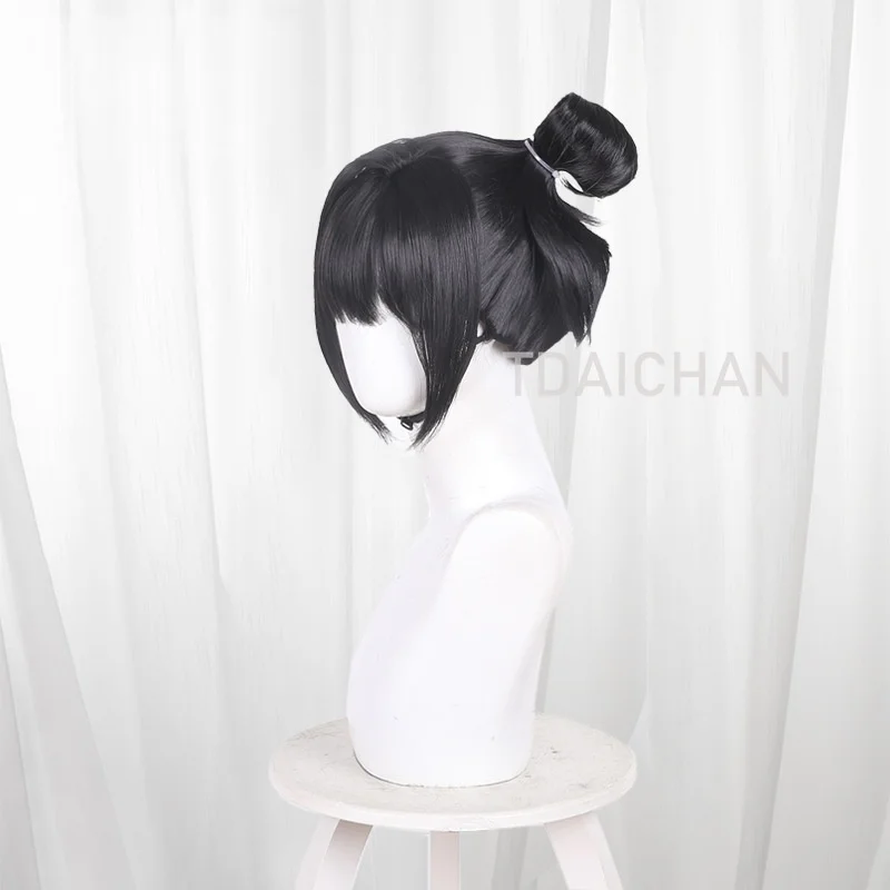 2026 Anime Sparks of Tomorrow Inako Mogawa Cosplay Wig Black 40cm Updo Hair Bun Kawaii Party Halloween Props with Free Wigcaps view 5