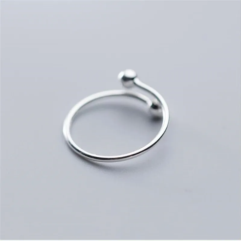 New Fashion Jewelry Double Beads 925 Sterling Silver Cute Smooth Small Ball Women Popular Exquisite Opening Rings    R053