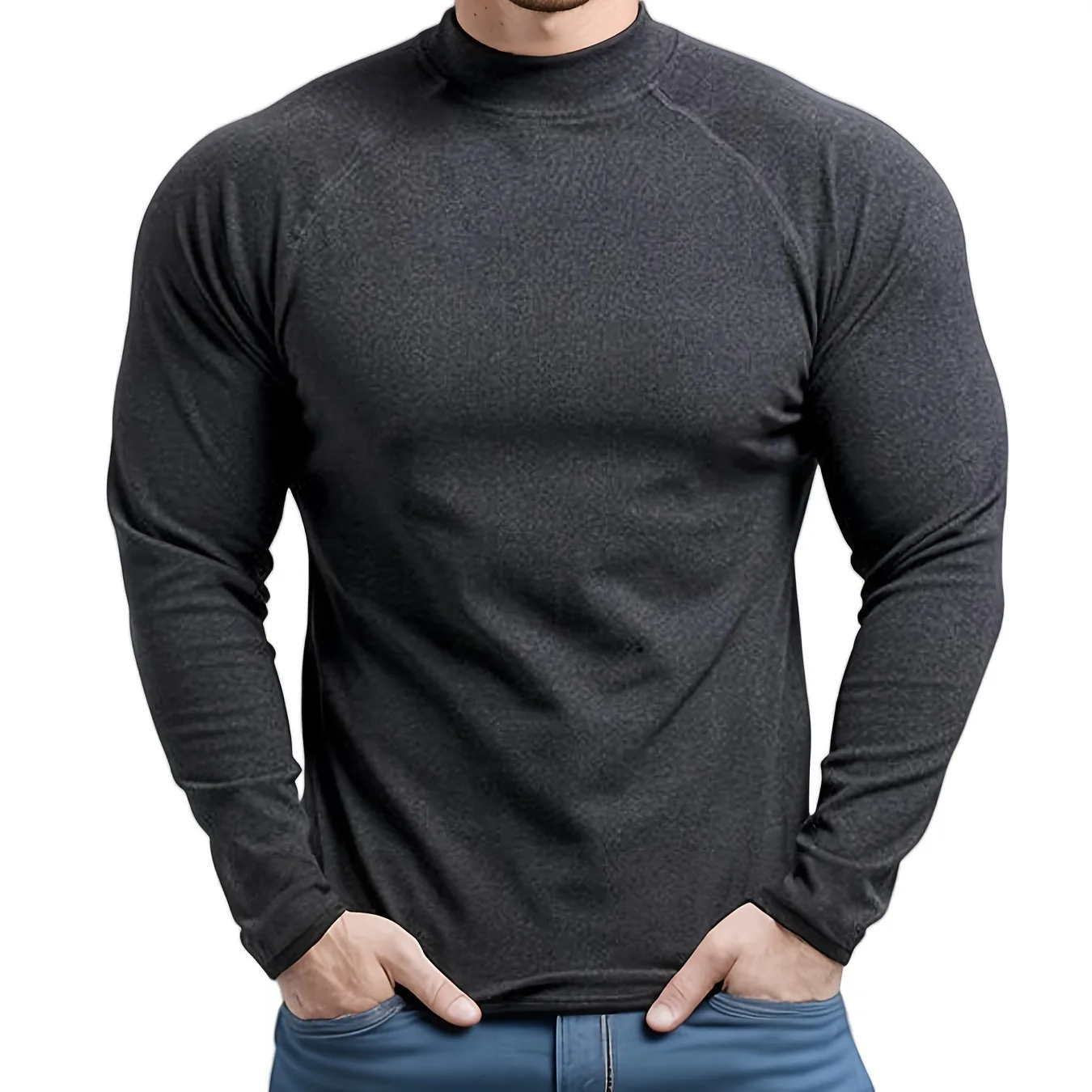 

Men Long Sleeve Tshirt Turtleneck Body Building Autumn Winter Shirts Casual Woekout Keep Warm