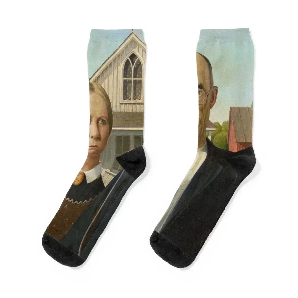 

High Res Grant Wood American Gothic 1930 Socks Hiking boots Toe sports sports and leisure Socks For Man Women's