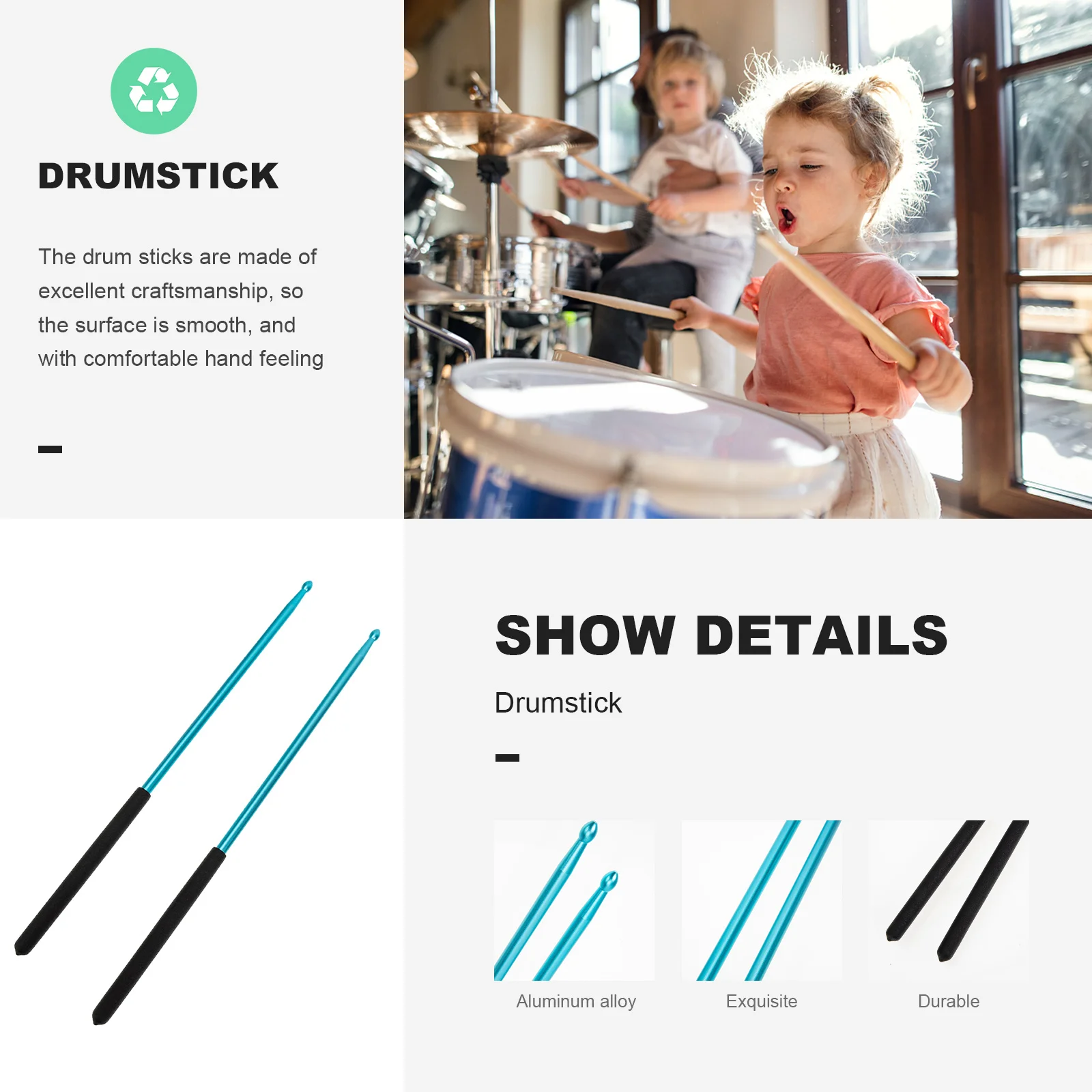 

1 Pair 5A Alloy Drum Sticks Professional Aluminum Percussion Instrument For Stage Performance Durable Jazz Music Drumstick