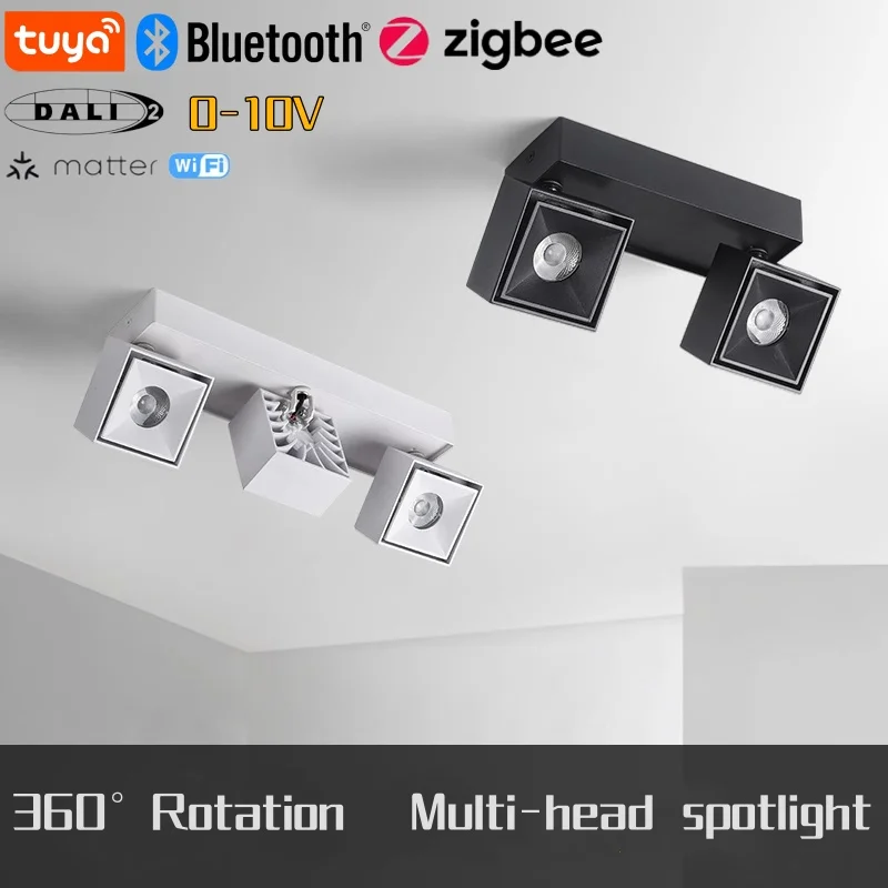 Intelligent Tuya Zigbee Bluetooth DALI 0-10V Dimmable COB Spotlight 1-4 Head 355° Rotation Ceiling Light 85-265V Indoor Lighting
