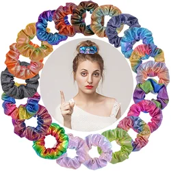 10 Pcs Set of Laser Fabric Hair Rings With Gold Stamping and Dual Color Gradient Pig Large Intestine Ring Flower Heads