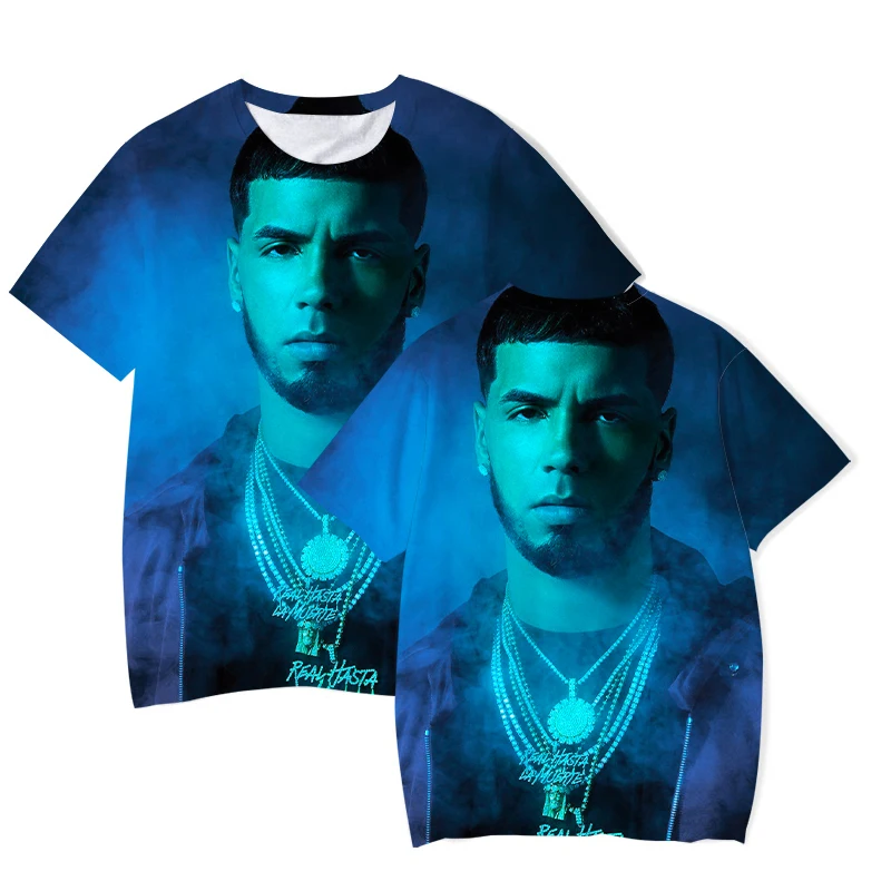 Camiseta con estampado 3D de rapero Anuel AA para hombre y mujer, ropa de calle de moda, camisetas de manga corta de gran tamaño, Tops Harajuku de Hip Hop