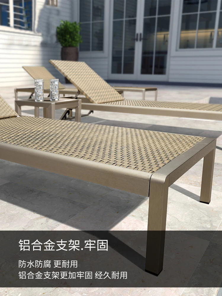 Outdoor bed swimming pool beach leisure lounge chair aluminum alloy folding lazy beach chair balcony rattan bed