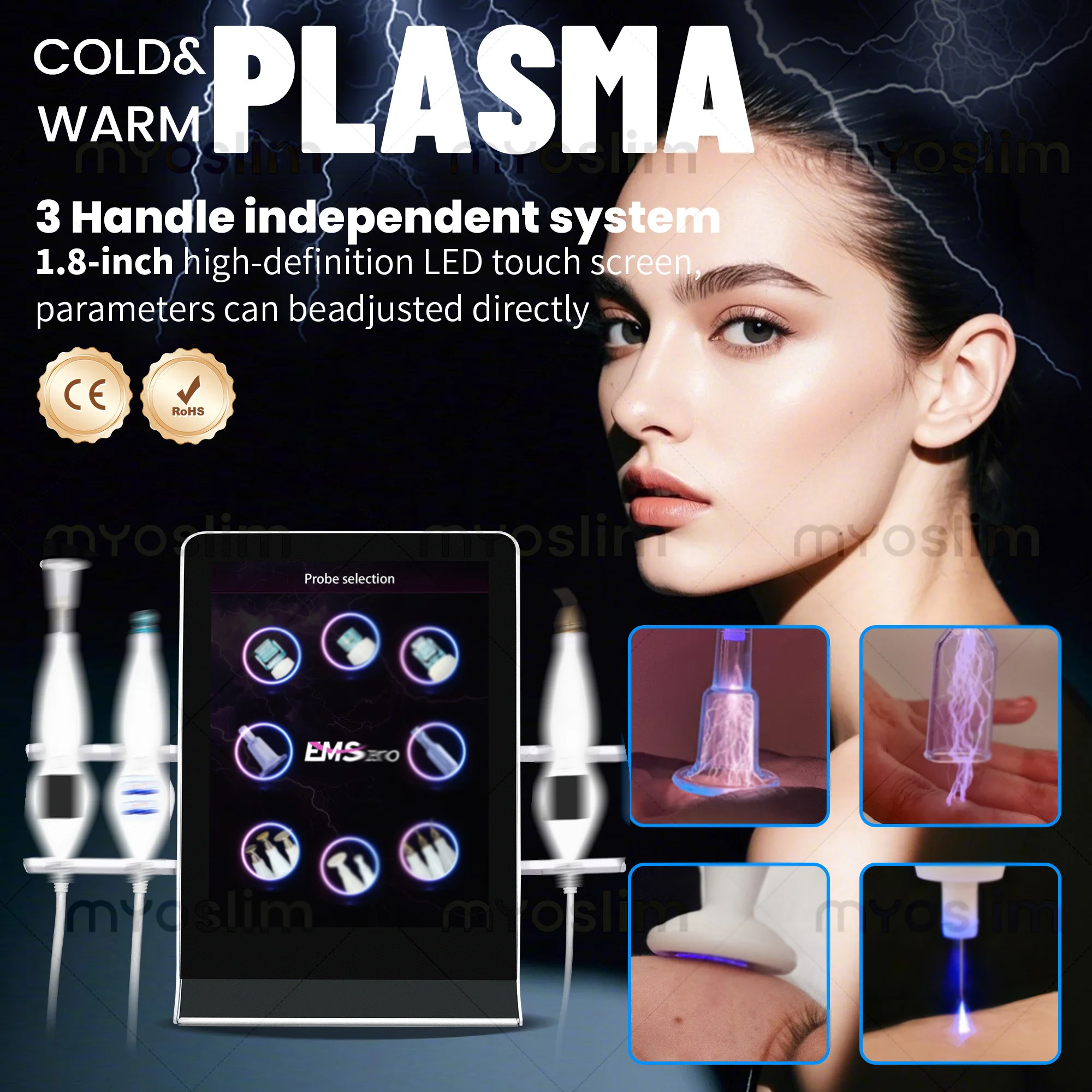 Dispositivo per trattamenti viso con plasma e ozono, terapia calda e fredda, anti-età, anti-rughe, trattamento dell’acne, ringiovanimento della pelle, lifting del viso, riduzione dei pori.