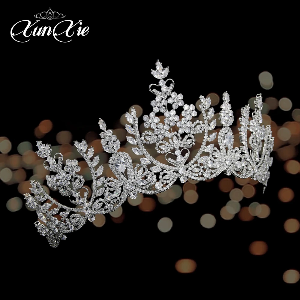 高品質czブライダルティアラ、女性用ラインストーンウェディングクラウンヘッドピース、ギフトボックス付きブライダルヘッドバンド