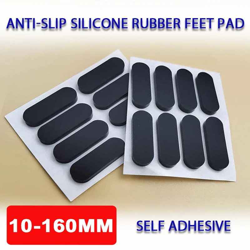 Anti-slip Self Adhesive Silicone Rubber Feet Pad Oval Mat Furniture Cabinet Equipment Feet Pad Floor Protector Black L=10-160mm