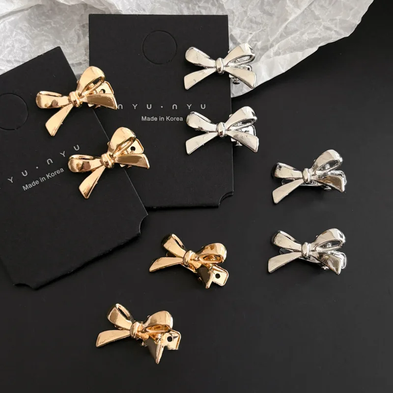2Pcs/Set Golden Silver Color Bow Mini Hairpins for Women Bangs Barrettes Duckbill Side Clip Hair Accessories Sweet Cool Girl New